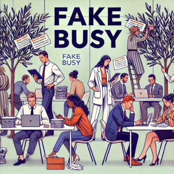 An office of 'fake busy' workers, where busyness masks a lack of real productivity.